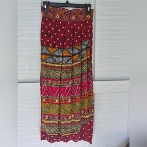 VTG Componix Red Geometric/Axtec Faux Wrap Maxi Skirt Small Boho Hippie